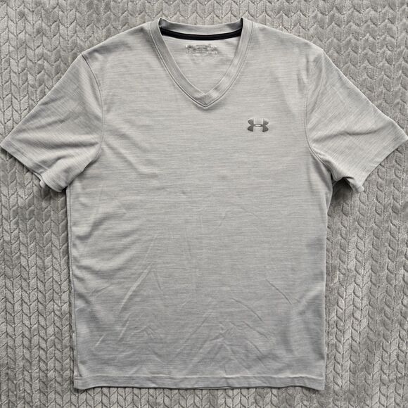 3 Under Armour T Shirt Men's Medium UA Collegiate Branded Red/ 2 V Neck Gym Gray - Picture 12 of 16